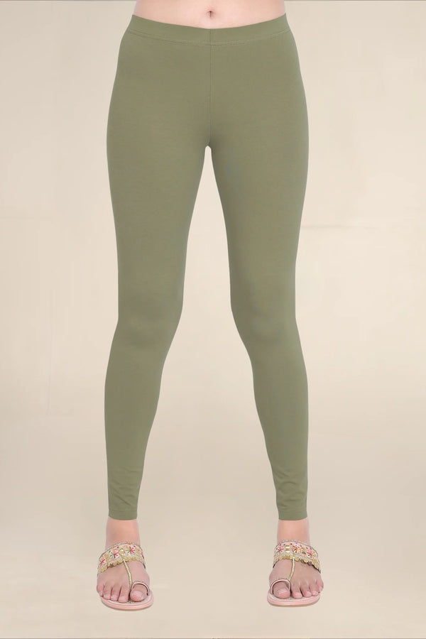 Women Olive Breathable Long Length Legging