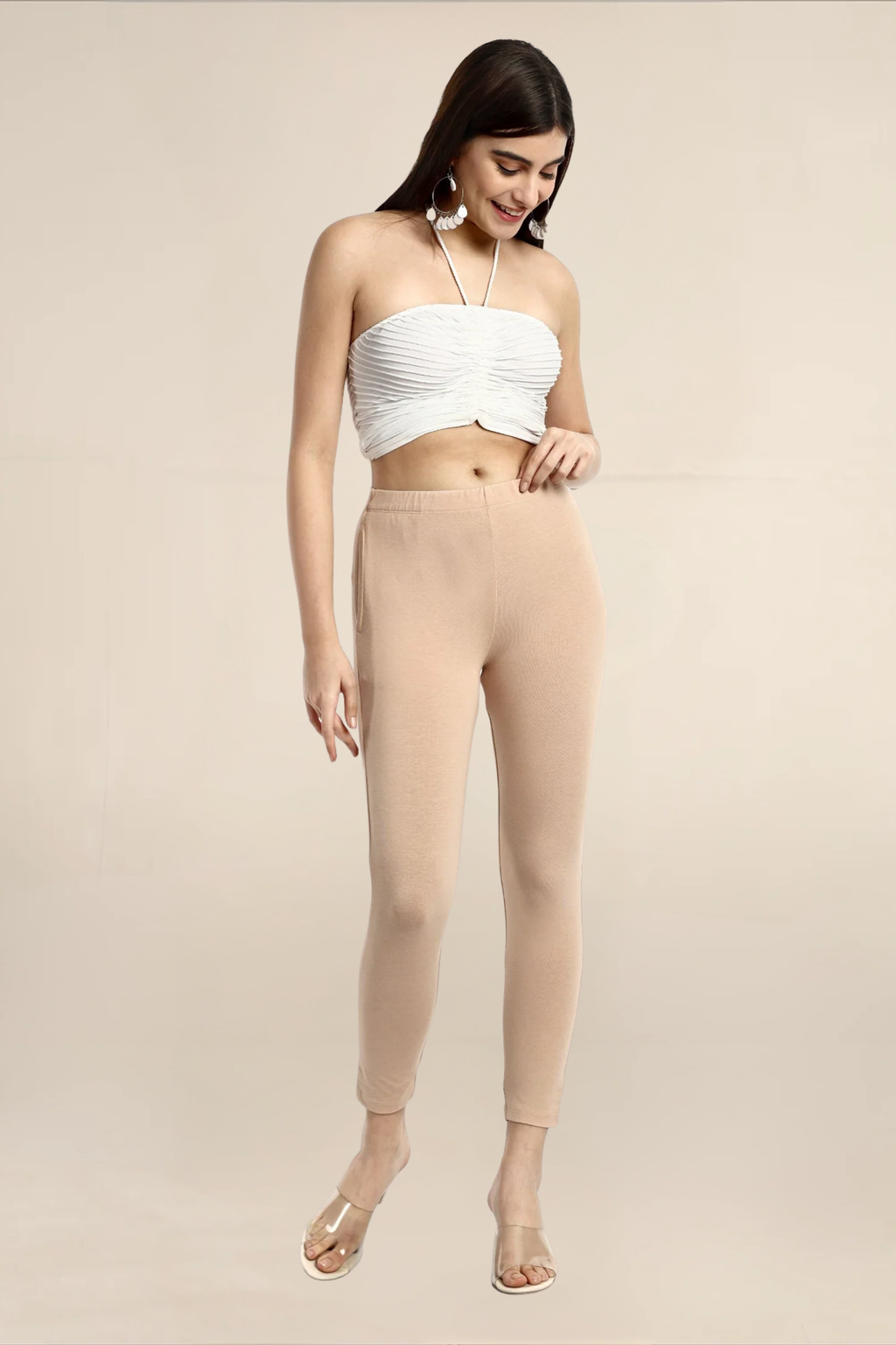 Women Cream Ankle Length Legging