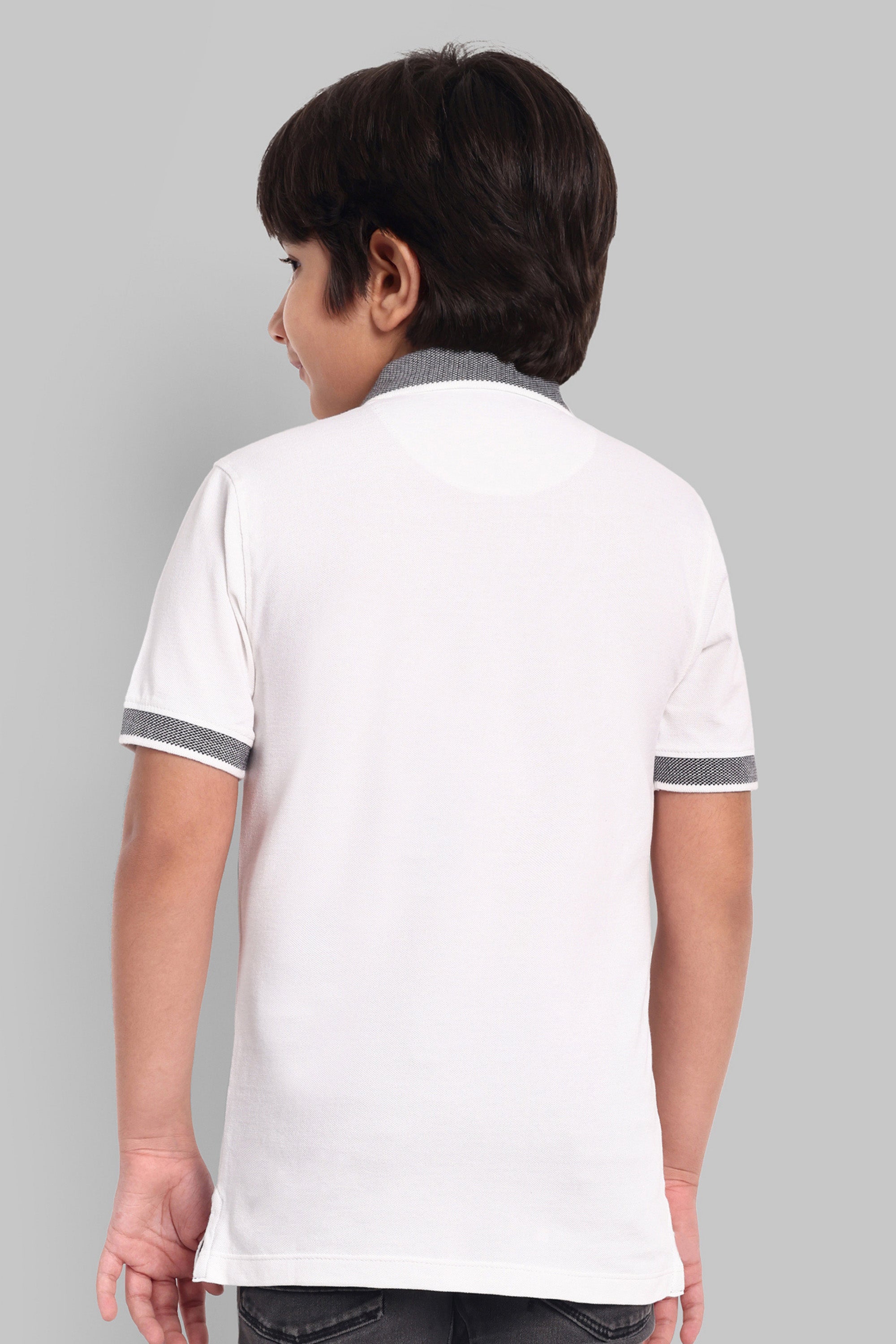 Boys Designed Collared Polo Tshirt White