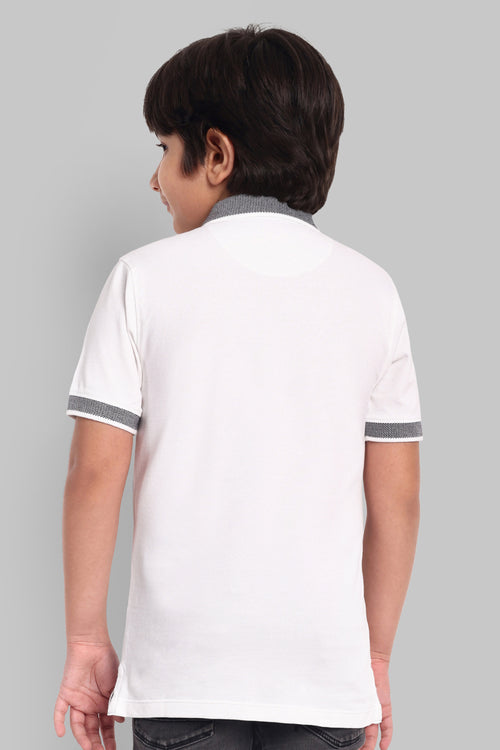 Boys Designed Collared Polo Tshirt White