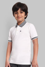 Boys Designed Collared Polo Tshirt White