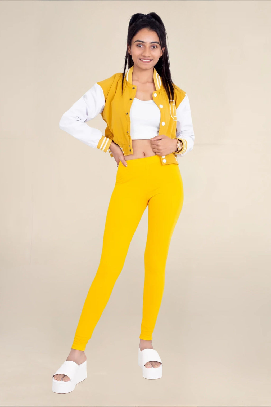 Women Gold Breathable Long Length Legging