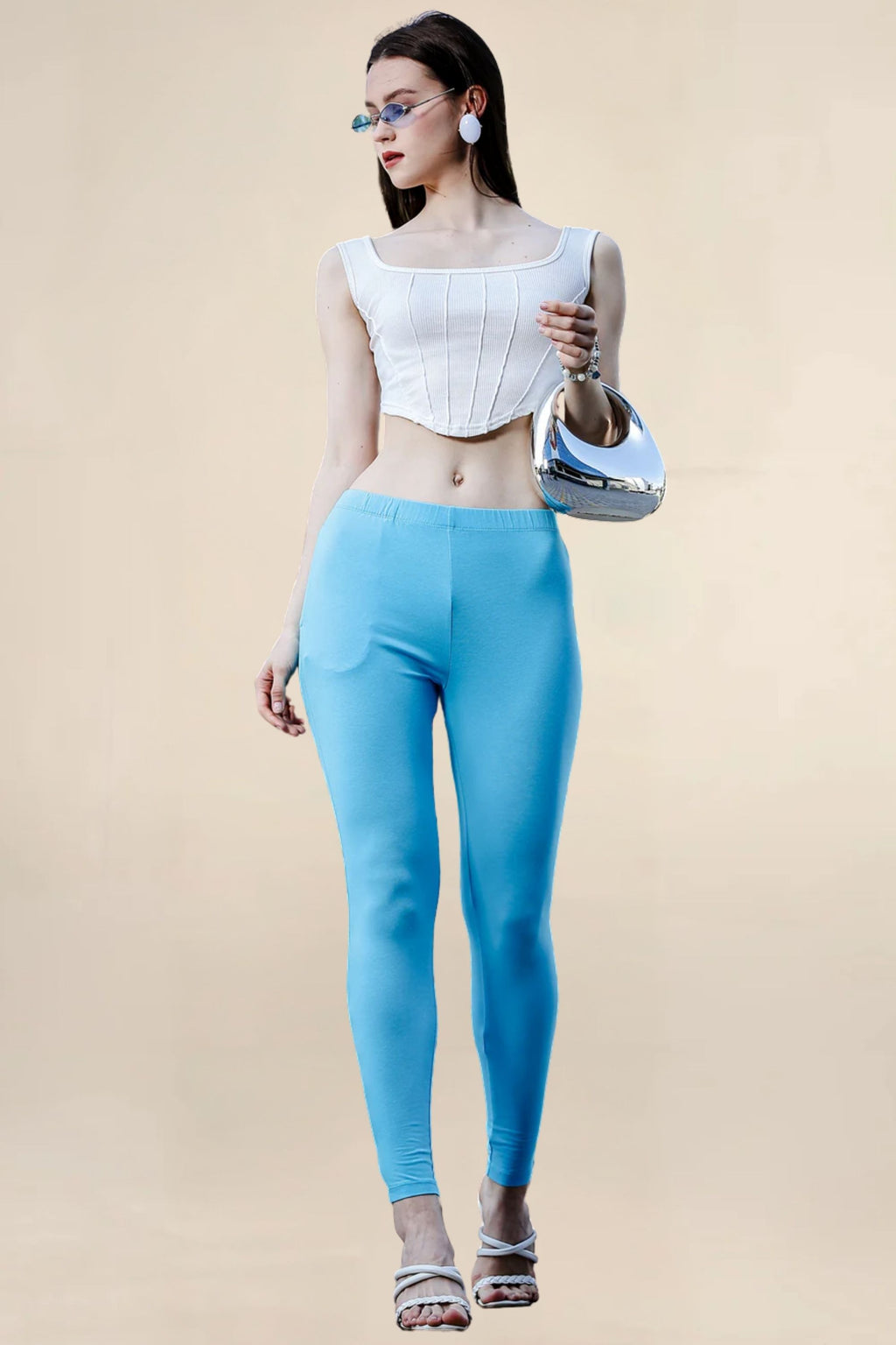 Women Light Blue Regular Legging