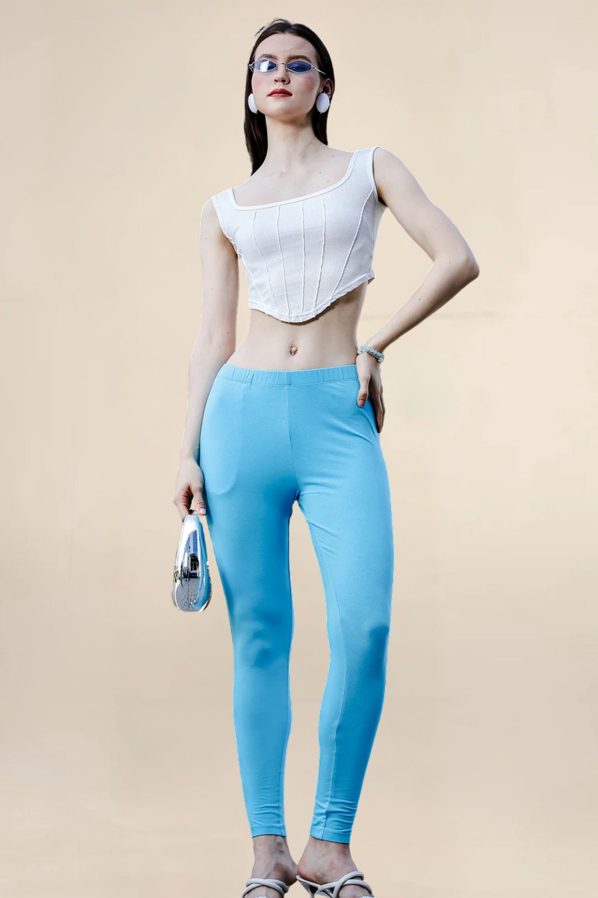 Women Light Blue Regular Legging