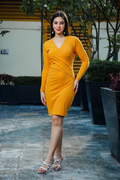Women's Solid Party Wear Yellow Wrap Dress