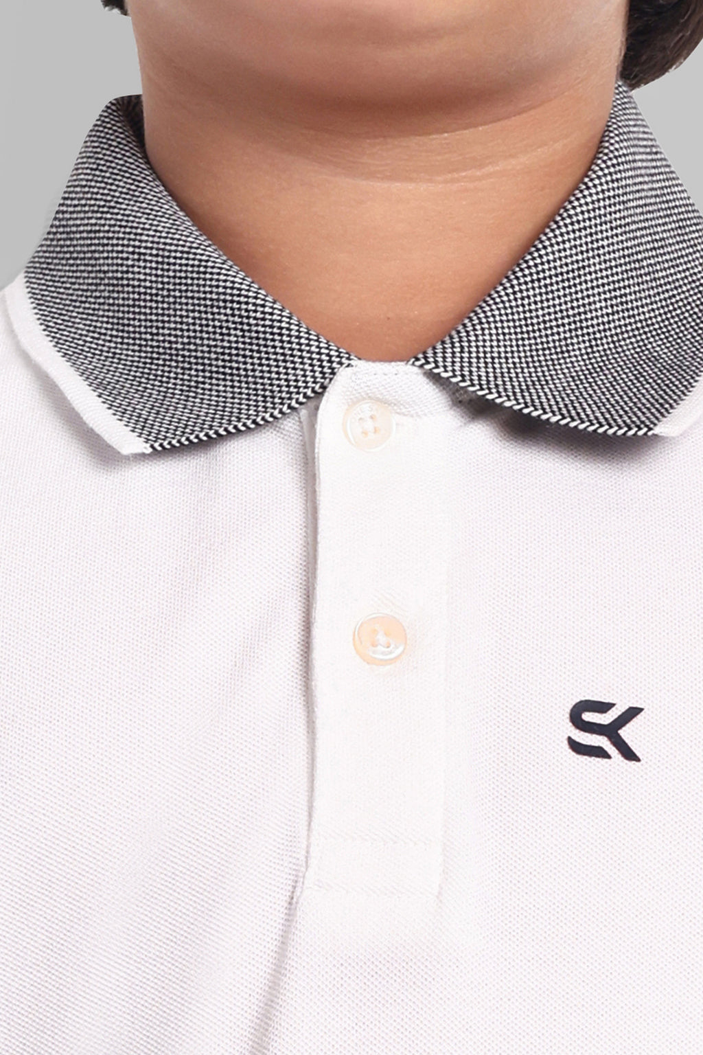 Boys Designed Collared Polo Tshirt White