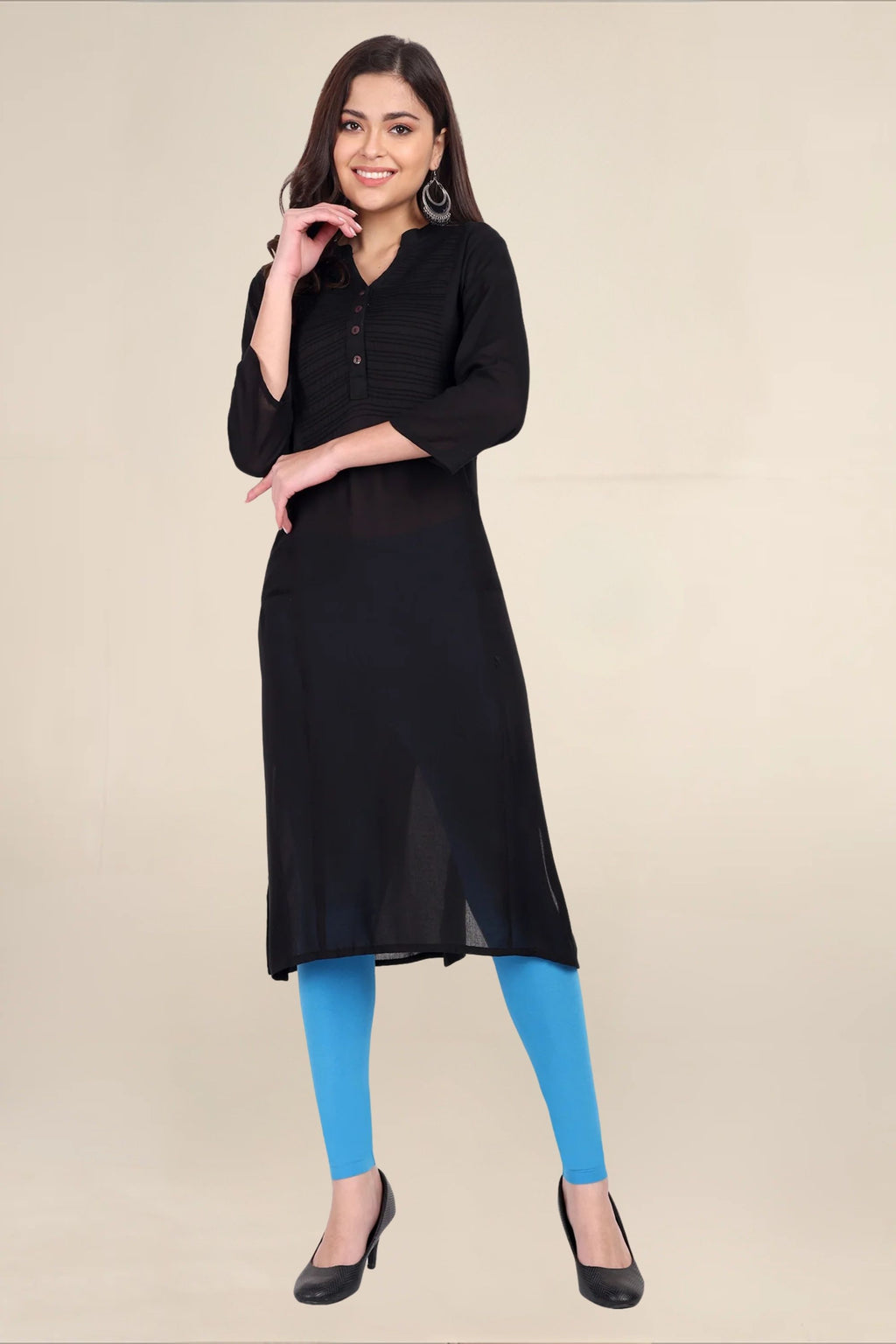 Women French Blue Breathable Long Length Legging