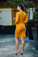 Women's Solid Party Wear Yellow Wrap Dress