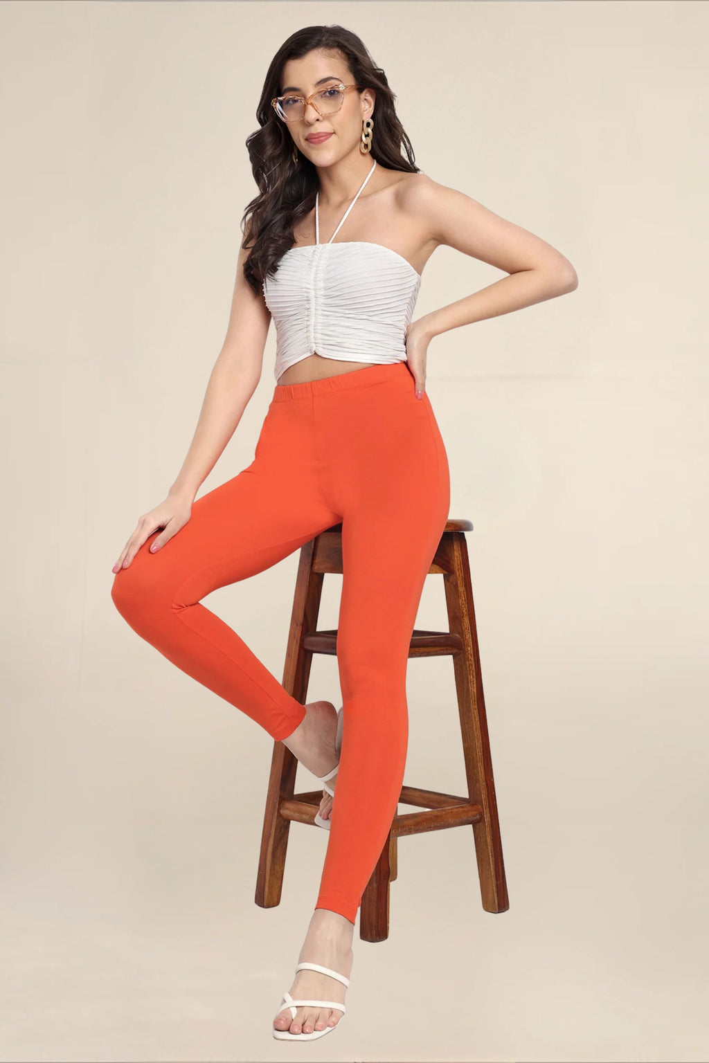 Women Orange Regular Legging