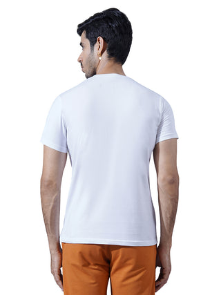 Men White Round Neck T-Shirt