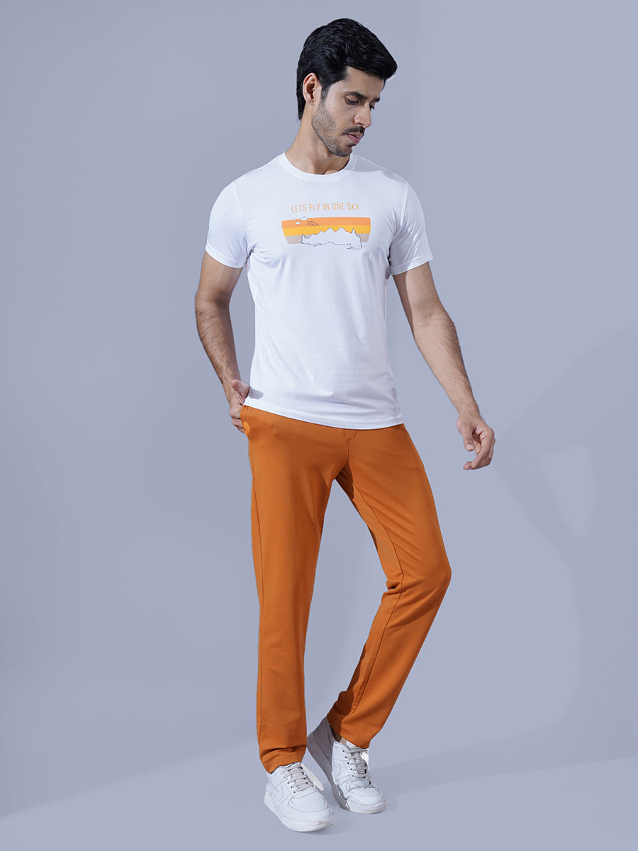 Men White Round Neck T-Shirt