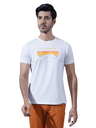 Men White Round Neck T-Shirt