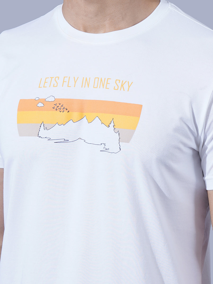 Men White Round Neck T-Shirt