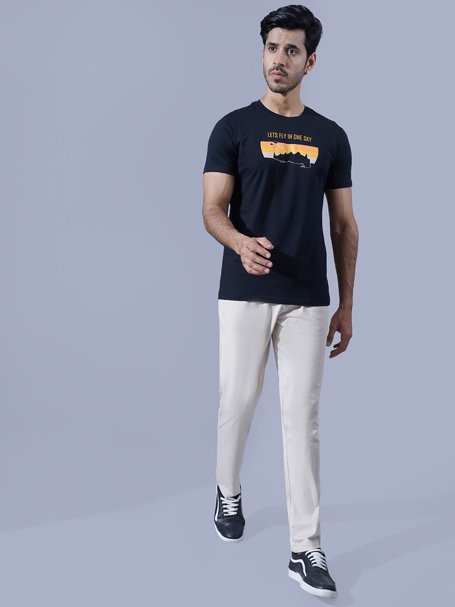 Men Black Round Neck T-Shirt