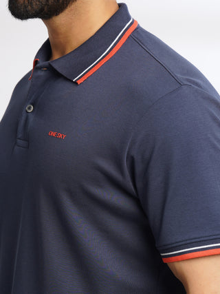 Men Navy Solid Cotton Polo T-Shirt