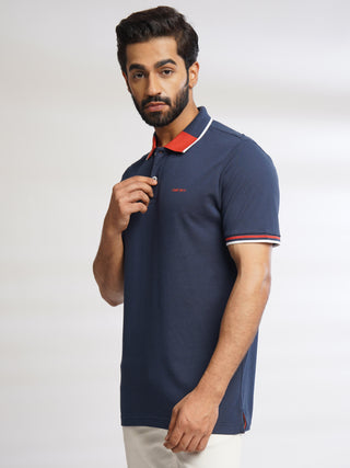 Men Navy Pure Cotton Polo T-Shirt