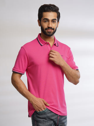 Men Fuchsia Solid Cotton Polo T-Shirt