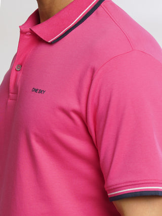 Men Fuchsia Solid Cotton Polo T-Shirt