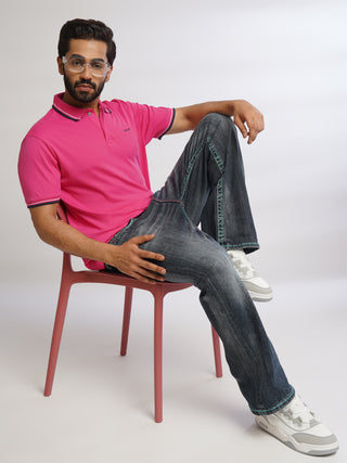 Men Fuchsia Solid Cotton Polo T-Shirt