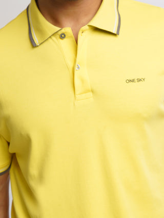 Men Pop Yellow Solid Cotton Polo T-Shirt