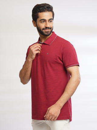 Men Maroon Tipping Polo T-Shirt