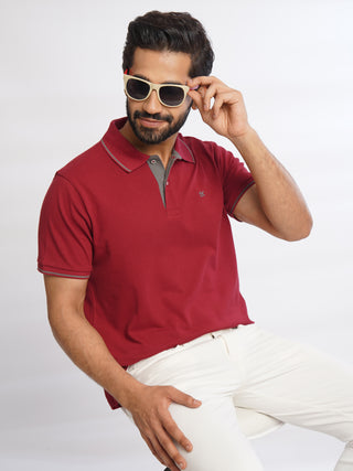 Men Maroon Tipping Polo T-Shirt