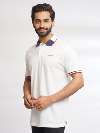 Men White Pure Cotton Polo T-Shirt