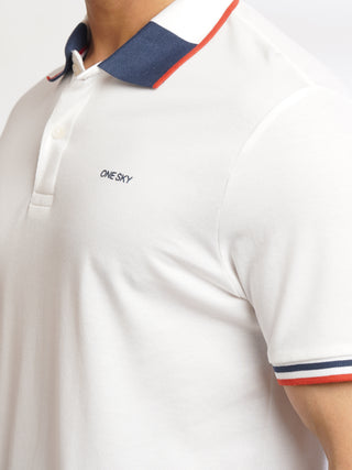 Men White Pure Cotton Polo T-Shirt