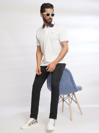 Men White Pure Cotton Polo T-Shirt