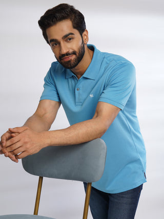 Men French Blue Polo T-Shirt