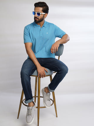 Men French Blue Polo T-Shirt