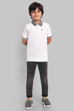 Boys Designed Collared Polo Tshirt White