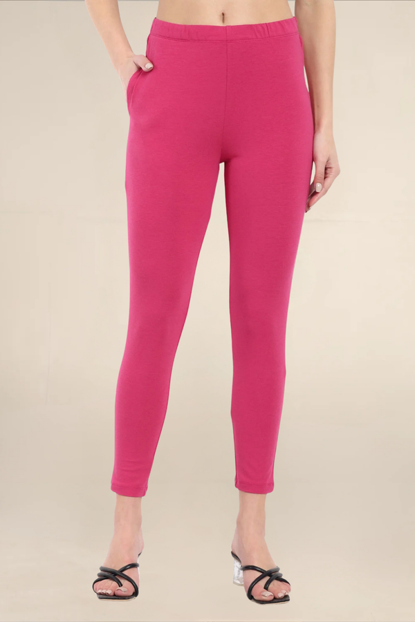 Women Pink Ankle Length Pocket Legging