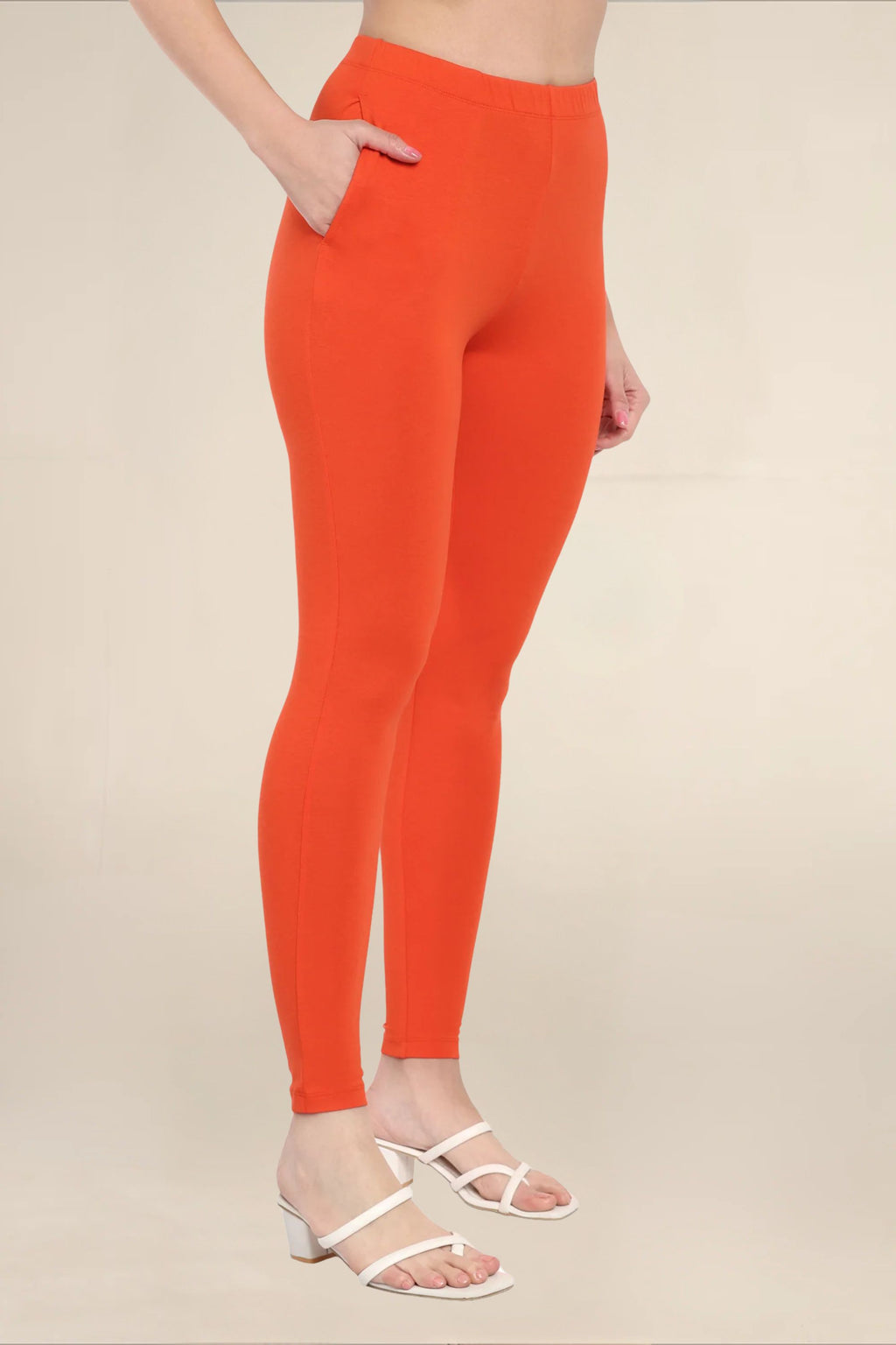 Women Orange Regular Legging