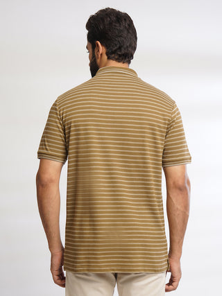 Men Light Brown Classic Striped Polo T-Shirt