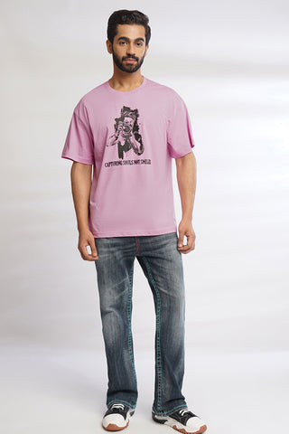 ONE SKY MEN PASTAL LAVENDER GRAPHIC PRINTED T SHIRT