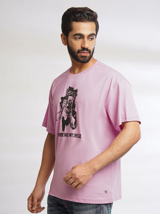 MENS PRINTED PASTAL LAVENDER ROUND NECK TSHIRT