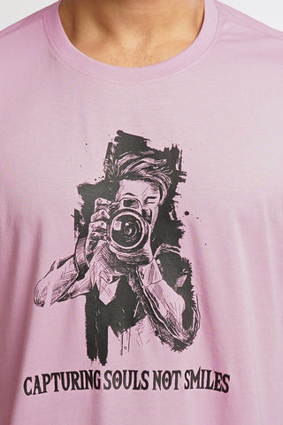 ONE SKY MEN PASTAL LAVENDER GRAPHIC PRINTED T SHIRT