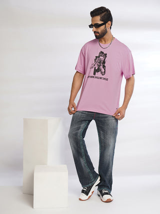 MENS PRINTED PASTAL LAVENDER ROUND NECK TSHIRT