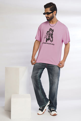 ONE SKY MEN PASTAL LAVENDER GRAPHIC PRINTED T SHIRT