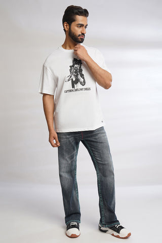 ONE SKY MEN WHITE GRAPHIC PRINTED T SHIRT