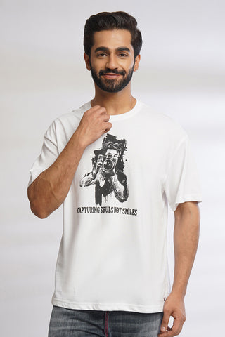 ONE SKY MEN WHITE GRAPHIC PRINTED T SHIRT