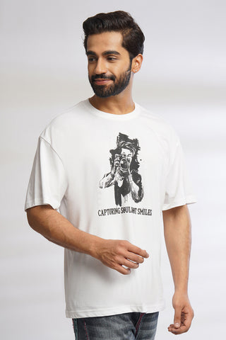 ONE SKY MEN WHITE GRAPHIC PRINTED T SHIRT