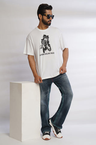 ONE SKY MEN WHITE GRAPHIC PRINTED T SHIRT