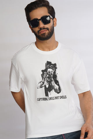 ONE SKY MEN WHITE GRAPHIC PRINTED T SHIRT