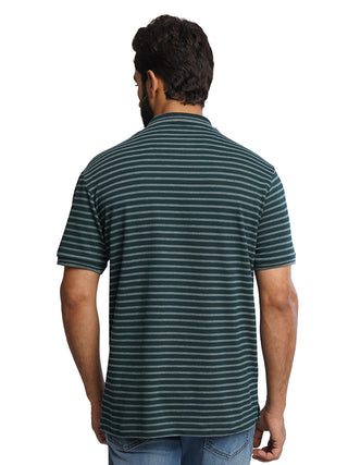 Men Bottle Green Classic Striped Polo T-Shirt