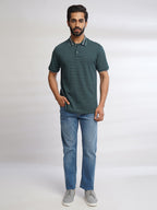 Men Bottle Green Classic Striped Polo T-Shirt