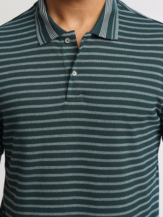 Men Bottle Green Classic Striped Polo T-Shirt