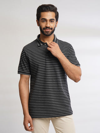 Men Pirate Black Classic Striped Polo T-Shirt