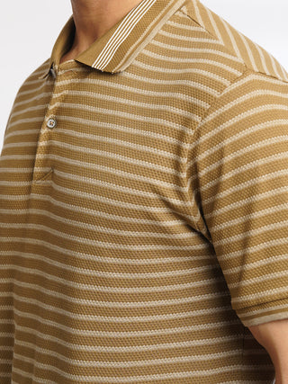 Men Light Brown Classic Striped Polo T-Shirt